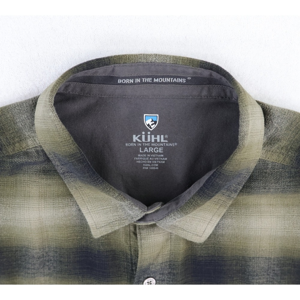 Kuhl Dillingr Flannel Shirt Mens Large Olive Green Black Plaid 7186 - Picture 4 of 11